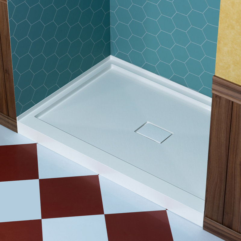 60 po X 30 po Base de bac de douche à surface solide en blanc, installation en alcôve avec options de drain gauche / droite / centrale, antidérapante et anti-moisissure