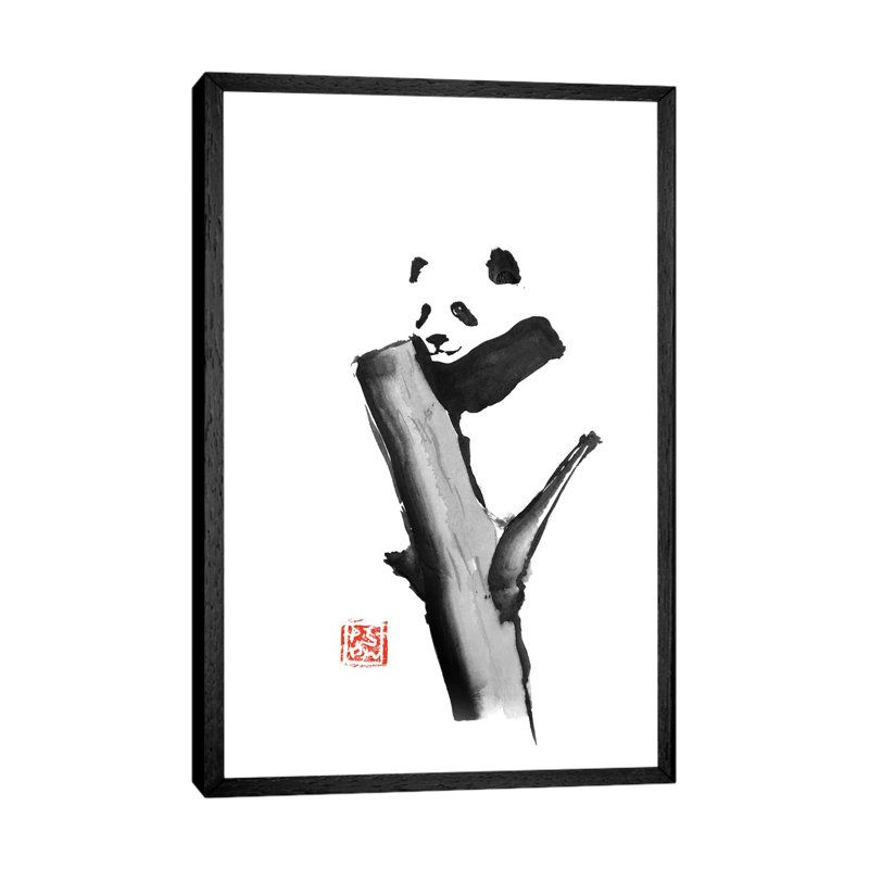 Panda On A Tree by Péchane - Print on Canvas, 152.5 cm H x 101.5 cm W, Black Framed