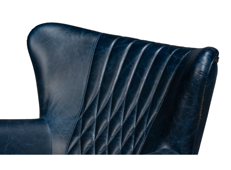 Bugatti Swivel Club Chair, Chateau Blue Genuine Leather