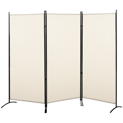 Cloison de séparation beige de 1,83 m (6 pi) à 3 panneaux. Pliable à double charnière. Cadre en métal. Économiser de la place. 183 cm (72,1 po) H x 253 cm (99,5 po) L x 51 cm (20,09 po) P. Accessoire de décoration intérieure. Paravent. Sécurisé.