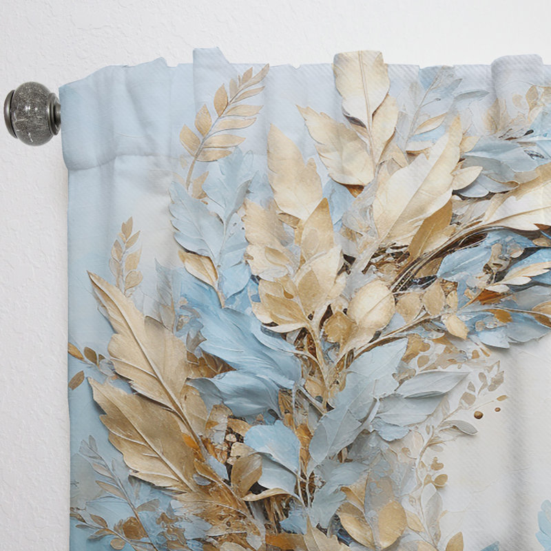 Blue and Gold Wreath Flower - Wreath Curtain - Velvet Room Darkening - 1 Panel, 52" W x 95" L