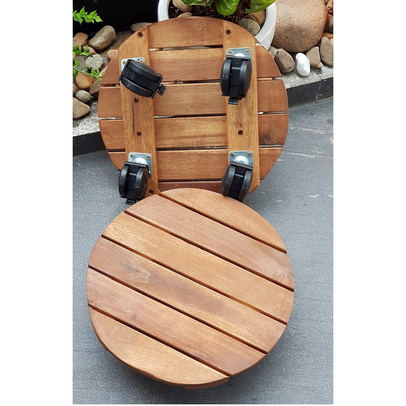 Heavy Duty Movable Plant Pot Caddy FSC 100% Acacia Wood Wheels Caddy - 30cm - Garden Plant