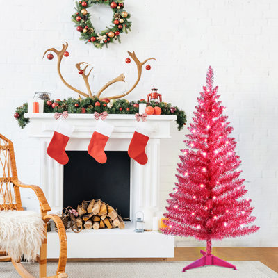 Arbre de Noël 4 pi avec 50 lumières UL, 122 pointes en PVC, arbre de fêtes pré-éclairé pour la décoration intérieure, petit espace, table, appartement ou bureau