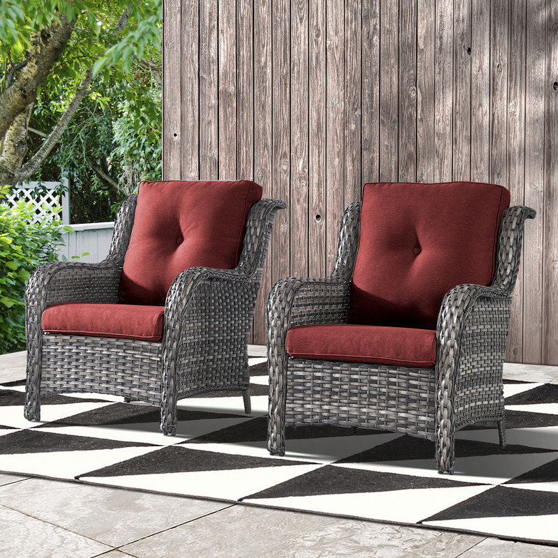 Carolina Patio Chair with Cushions, Gray, Red