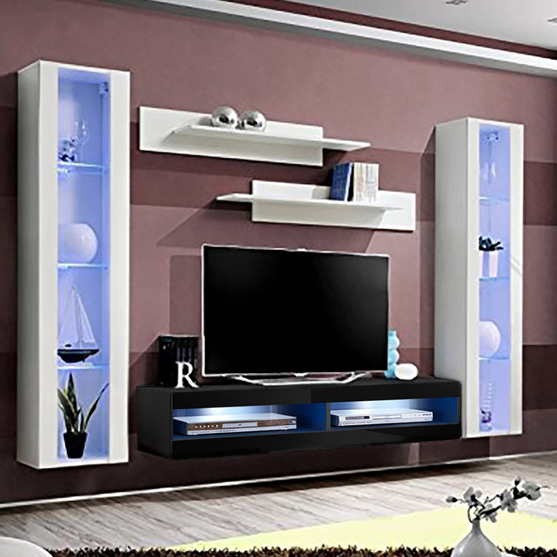 Meuble audio-vidéo flottant pour téléviseur de 70 po ou moins FLYAB2, Blanc / Noir