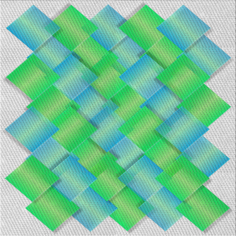 Tapis vert/bleu de mer à motifs, Carré 7 pi
