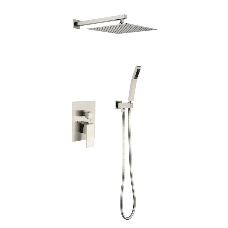Bathroom Shower With 12" Rain Head, Materials, Air Injection Technology, Pleasant Shower, Brushed Nickel Wall Mounted System - Head Build Technology Relaxing Hose & Bracket