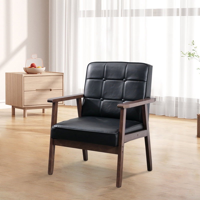 Chaise avec accoudoirs rembourrée Judeth, Similicuir noir mat, 1