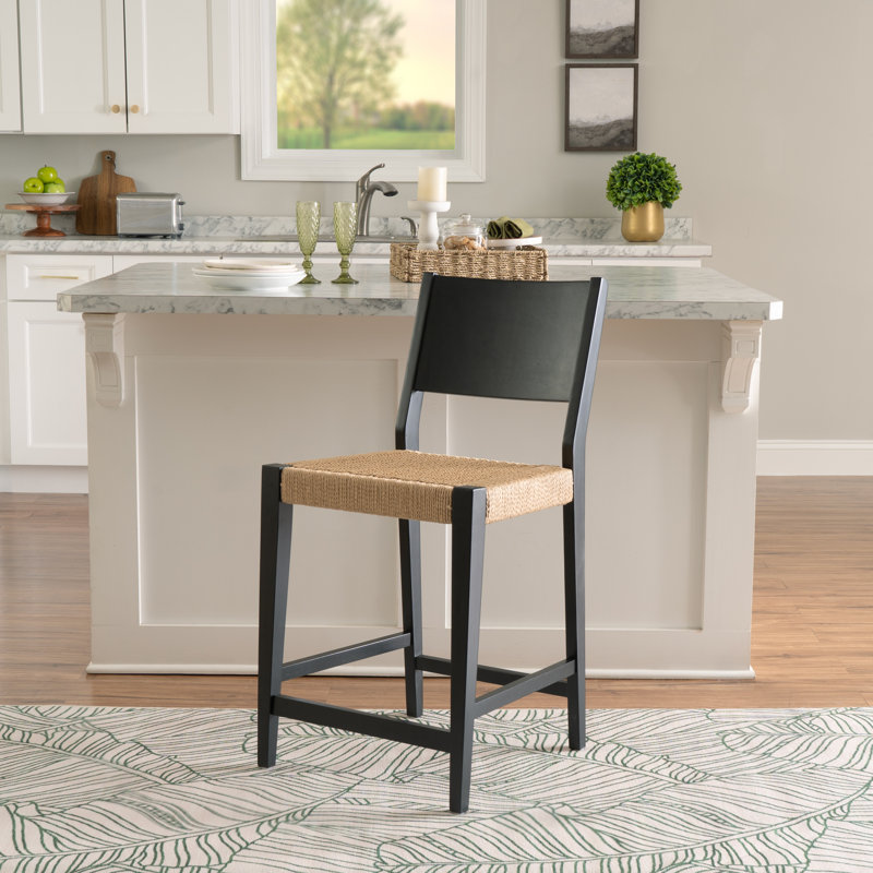 Aniek Square Solid Rubberwood Counter Stool, Counter Stool (24" Seat Height)