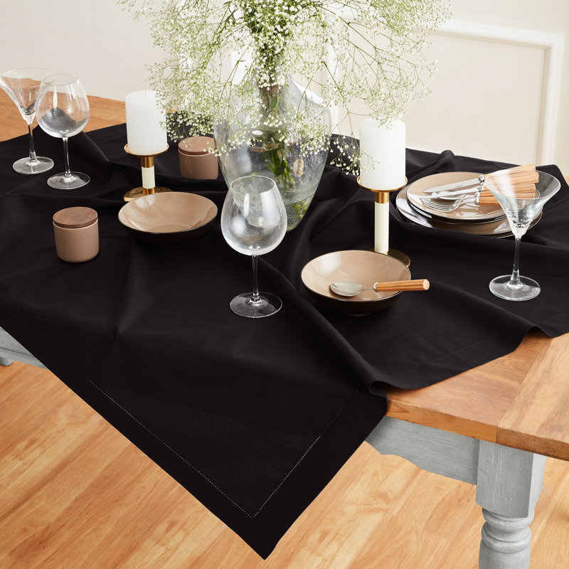 Cotton Linen Hemstitch - 100% Pure Table Throw, Black