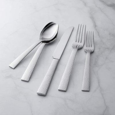 20-Piece Stainless Steel Flatware Set, Service For 4, Includes Dinner Knives, Forks, Spoons, Teaspoons & Salad Forks, 18/8 Mirror Polished, Dishwasher Safe, Hammered Design