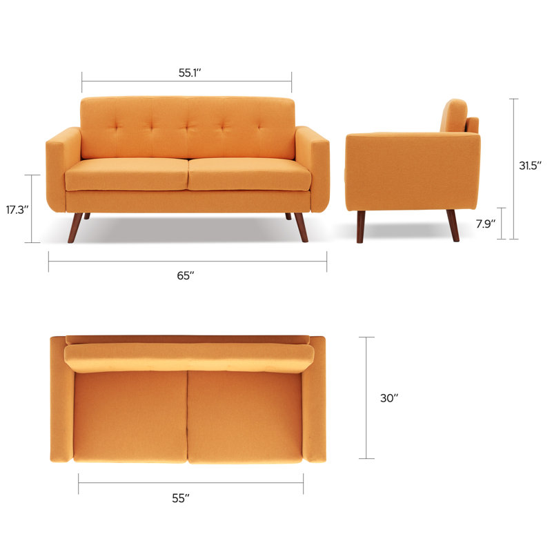Causeuse rembourrée, Mélange de coton orange / mélange de lin