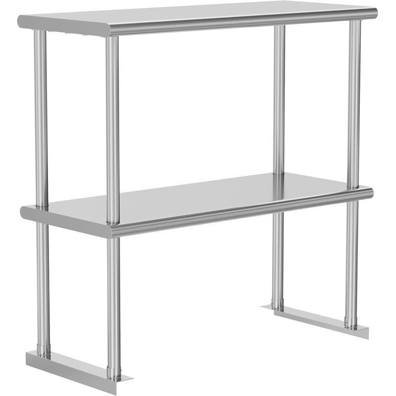 Tablette double à 2 niveaux en acier inoxydable 12 x 36 pouces, capacité de poids de 330 lb pour la table de préparation et de travail dans le restaurant, la maison et la cuisine