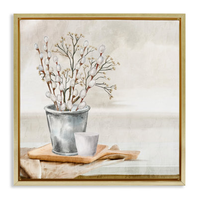 Pussy Willow Still Life Framed Floater Canvas Wall Art by Ann Bailey