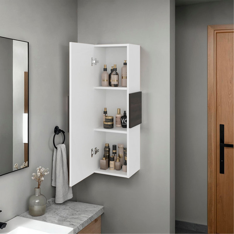 Magna Medicine 38"H Single Door Cabinet, Three Shelves, White/Walnut