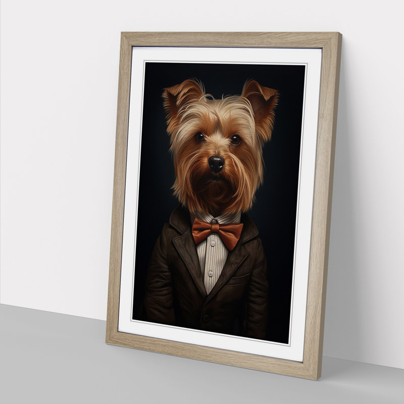 XYZ-FRM-V1223-1722 Yorkshire Terrier In A Suit Painting No.4 - Single Picture Frame Print on Wood, 46cm H x 34cm W x 2cm D