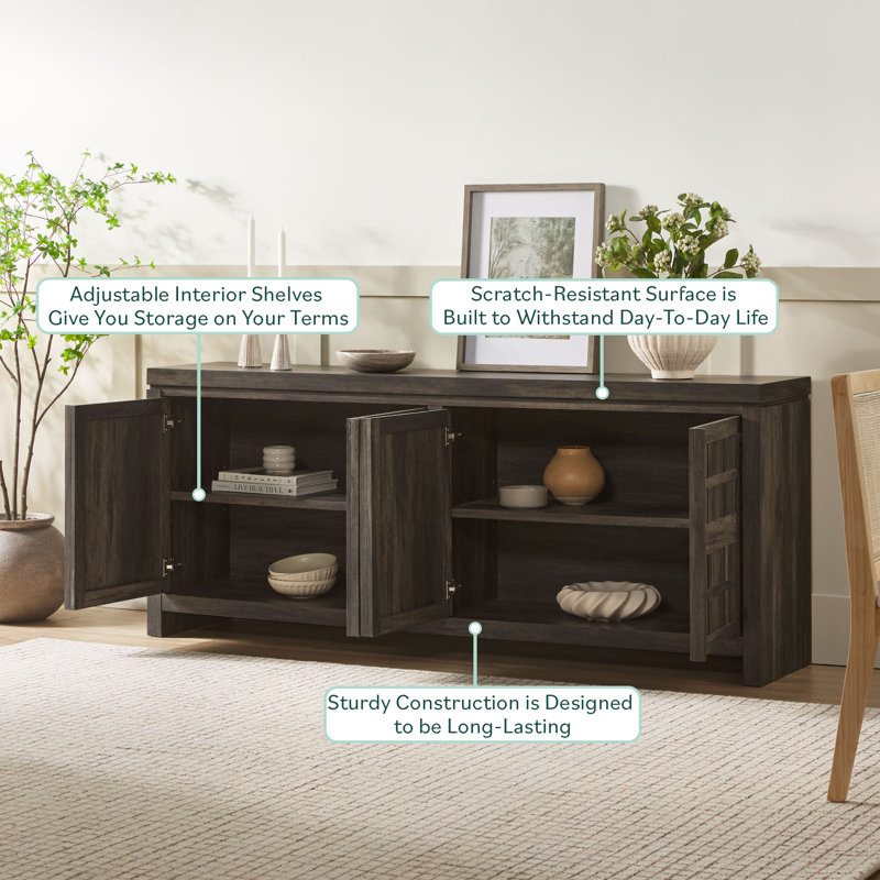 Bateson Modern 74" Sideboard with Storage Cabinets, Black Oak
