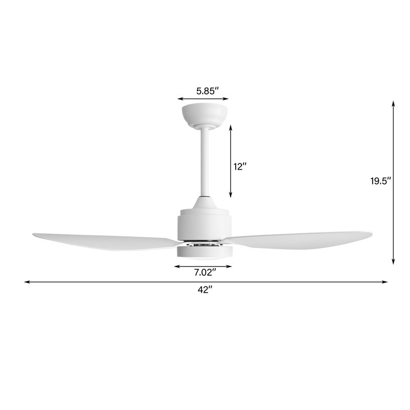42inch 3 ABS Blades Indoor and Outdoor Ceiling Fan with Integrated LED and Remote Downrod,White, White, 42", White