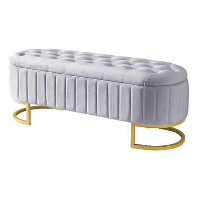 Elegant Upholstered Velvet Storage Ottoman With Button-Tufted,Storage Bench With Metal Legs For Bedroom,Living Room,Fully Assembled Except Legs -  Everly Quinn, 776D0344A7734EAA944CC83A730451E4