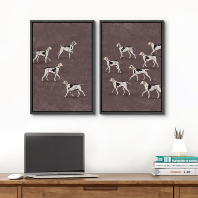 Minimal Dog Pattern Illustration Animal Theme Framed Canvas Master Bedroom Wall Art Work 2 Pieces Print