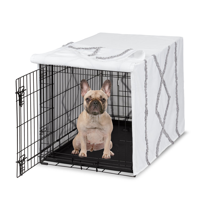 Housse pour cage de chien blanche et grise Boho Fringe par Sweet Jojo Designs, H 30 po x l 21 po x P 19,5 po