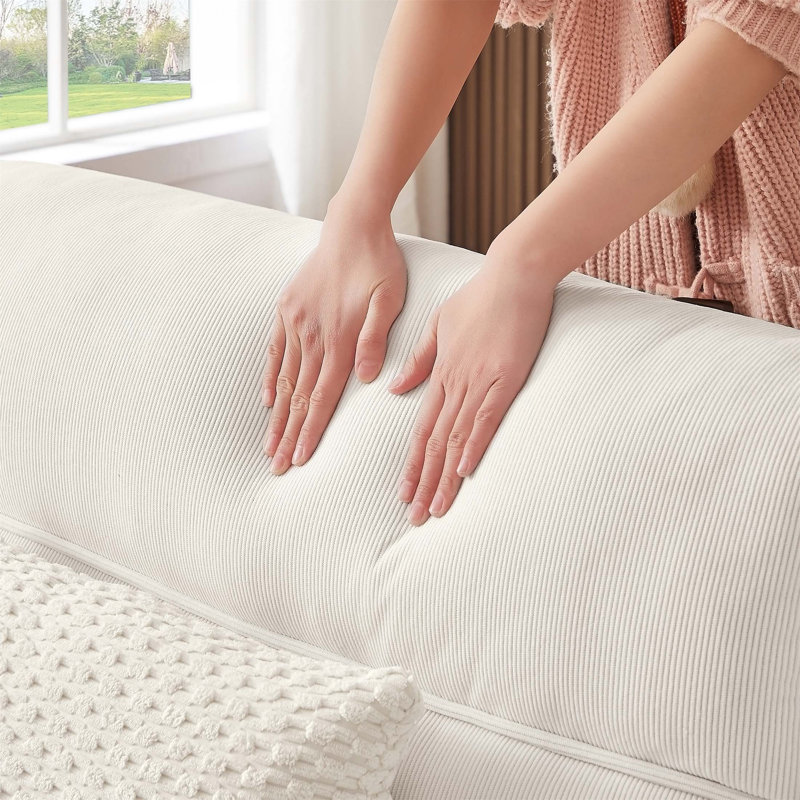 Kassity Square Arms Sofa, White Corduroy