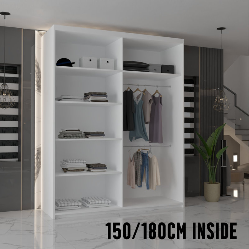 Nyhagen 2 Door Manufactured Wood Wardrobe, Matt Finish, 217cm H x 150cm W x 62cm D