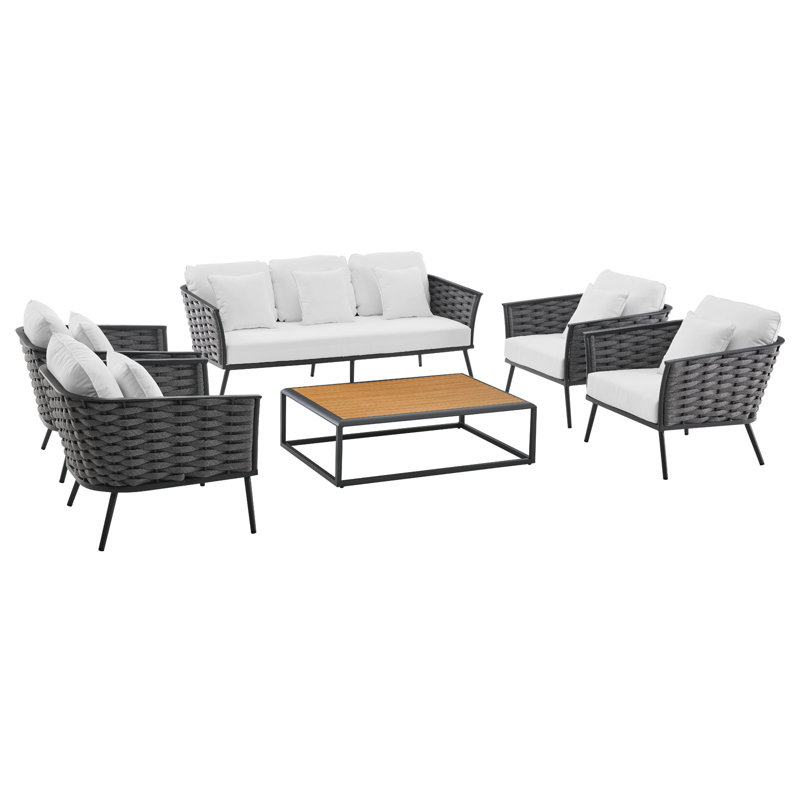 Ensemble de canapé modulaire d'extérieur en aluminium 6 pièces Stance par Modway, Blanc, gris