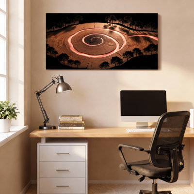 Ensemble de 1 tableau abstrait paysage en spirale sur toile tendue