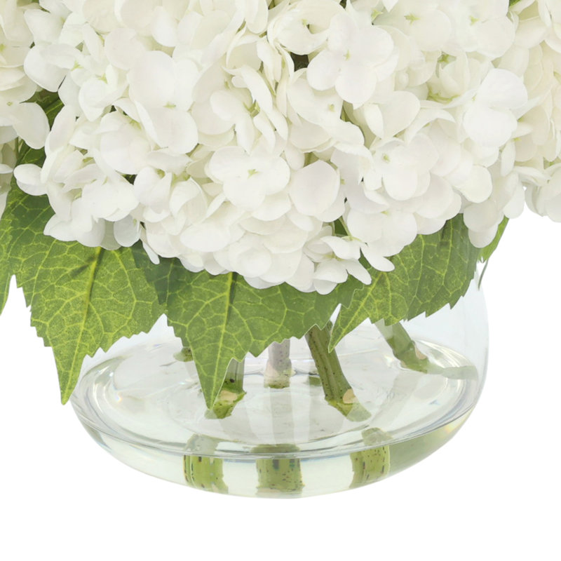 Hydrangea Bouquet In Bubble Glass Vase, White