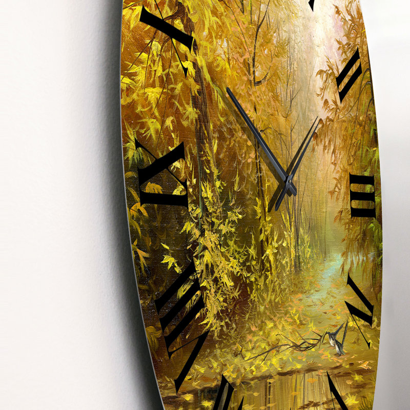 Magnifique paysage d'automne jaune - horloge murale champêtre, Moyen