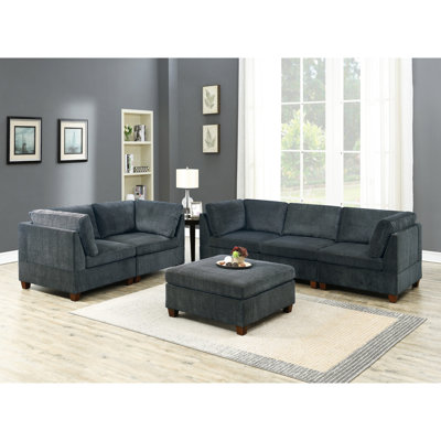 Contemporary Grey Chenille 6Pc Living Room - Spacious Seating With Cushion Back And Wood Modular For Area Style Frame