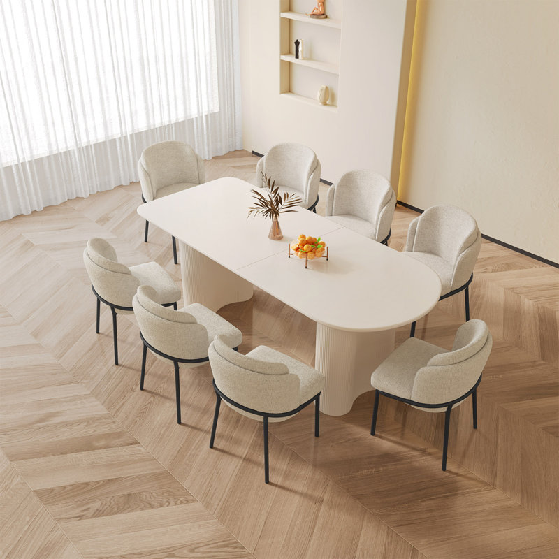 Ensemble de table de salle à manger 70,86 "rectangulaire blanc crème avec 8 chaises pour la cuisine, le bar et le salon