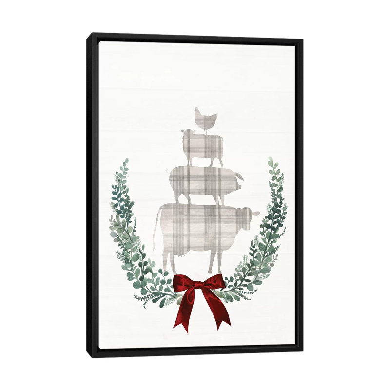 « yuletide animaux i », impression sur toile, H 26 po x l 18 po x P 1,5 po, Toile avec cadre noir, Pas de tapis