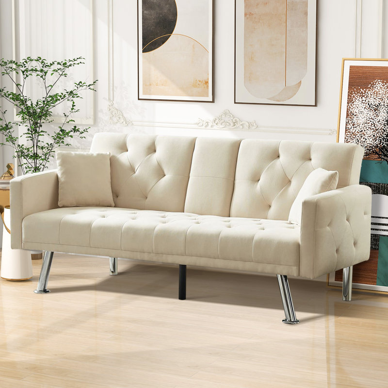 Canapé convertible capitonné double / double 75,59 po, Lin beige