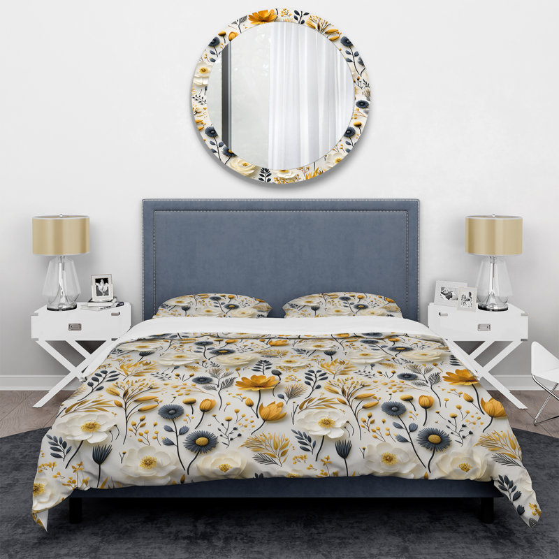 Ensemble de housse de couette blanc scandinave à fleurs élégantes, Housse de couette pour très grand lit et 2 très