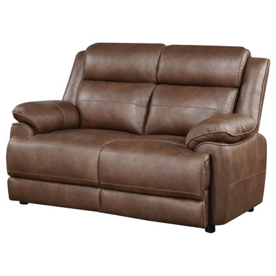 Causeuse Ellen, similicuir brun, coussins en mousse, accoudoirs coussinés, 63 po