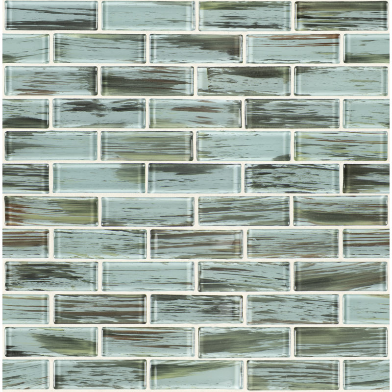 Subway 12 in. x 12 in. Glossy Glass Mosaic Wall Tile, Tidalstroke