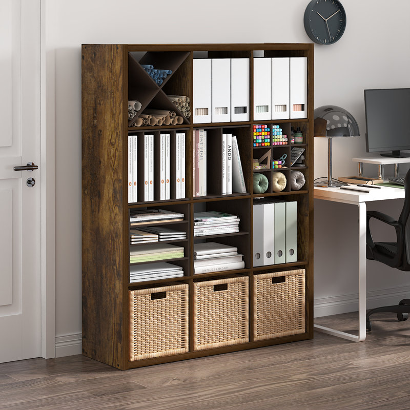  Organisateur de rangement décoratif à dos ouvert Grigorijs, Pin ambré, (12 tablettes) H 57,95 po x l 43,78 po x P 14,57 p