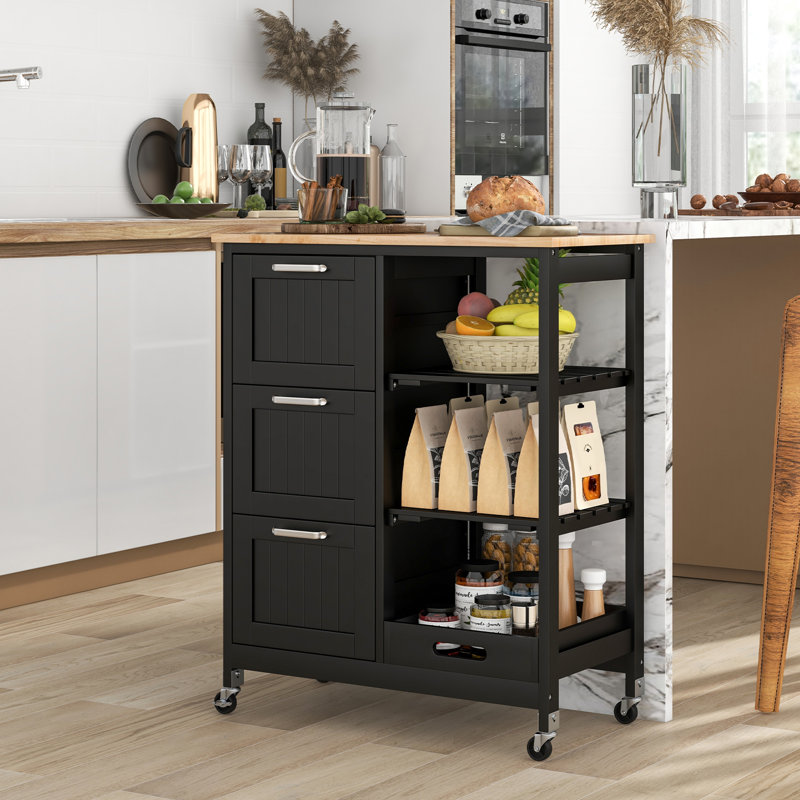 Solid Wood Top Kitchen Cart, Black