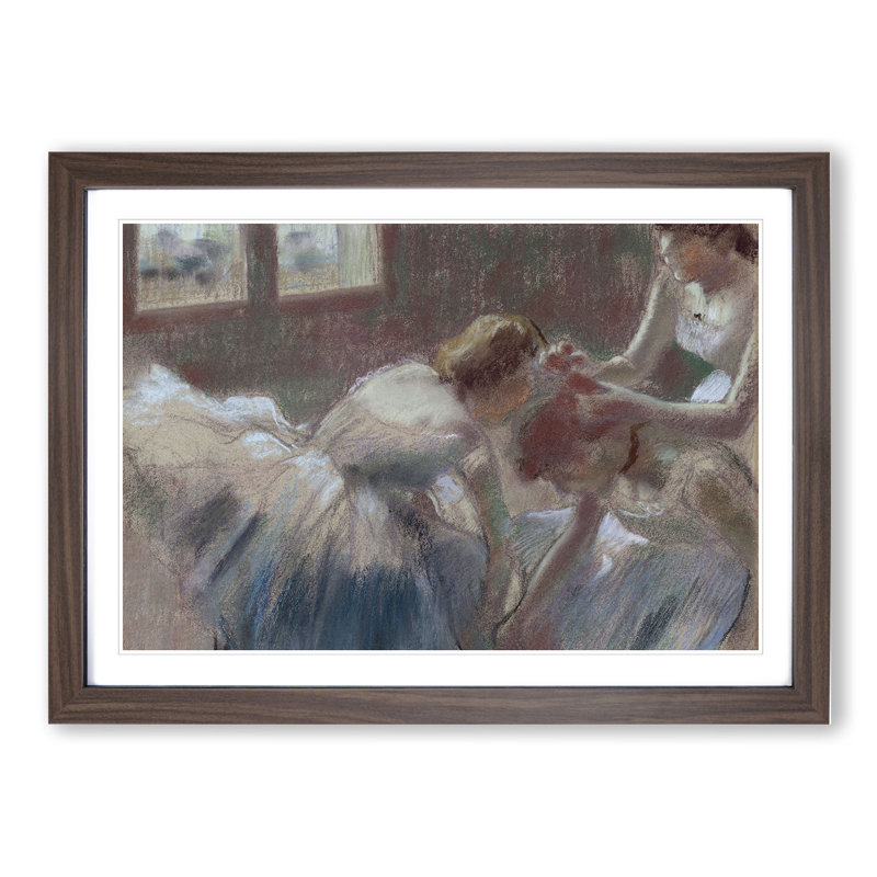 Three Ballet Ballerina Dancers Preparing by Edgar Degas - Picture Frame Painting, Walnut, 36cm H x 48cm W x 2cm D