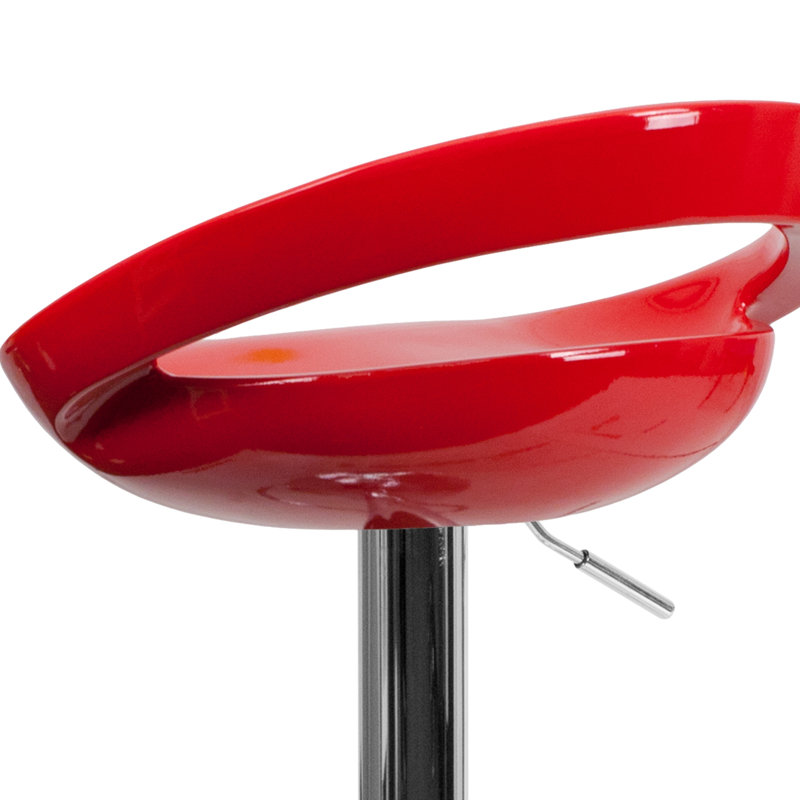 Tabouret de bar contemporain en plastique réglable en hauteur avec dossier arrondi avec découpe Hilia, Rouge