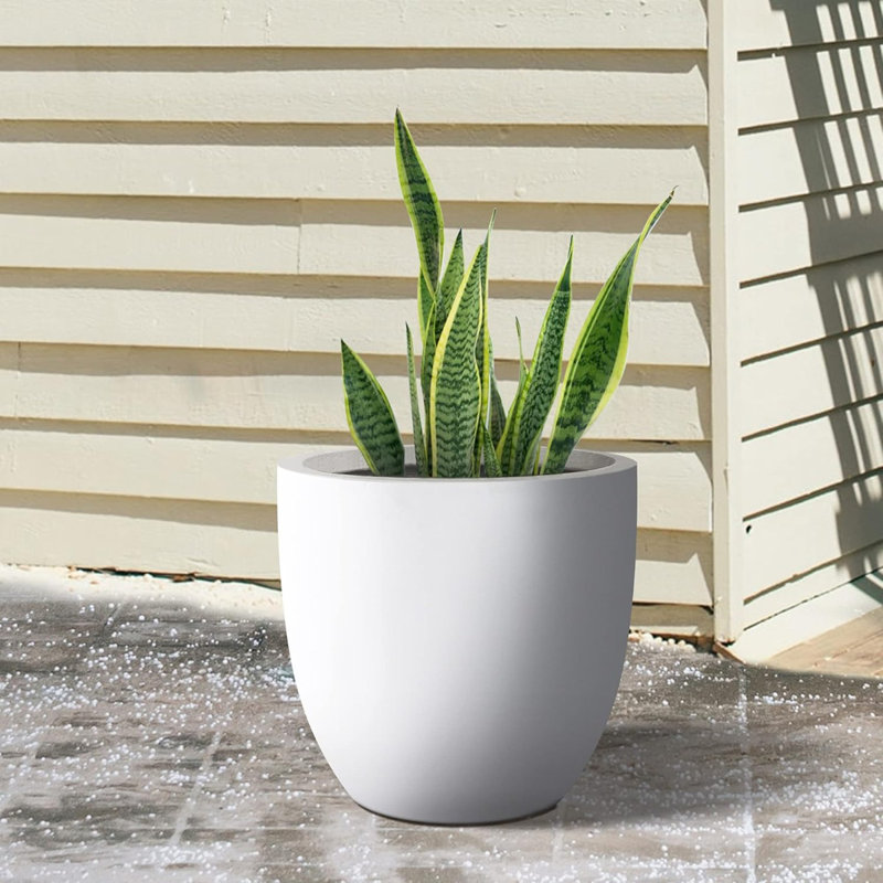  18inDia. Large Pure White Concrete Planter, Outdoor Indoor Modern Round Plant Pots, Lightweight, Heavy Duty, Weather Resistant, Seamless with Drainage Hole
