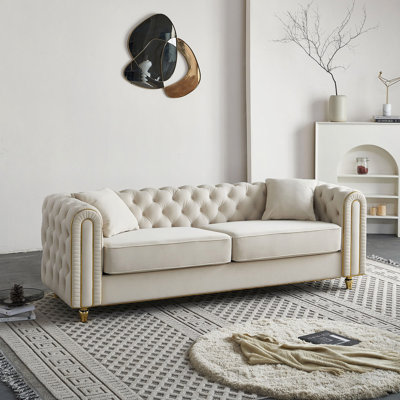 Canapé capitonné de 86 po de largeur avec 2 pièces de coussins décoratifs pour le salon, la chambre à coucher