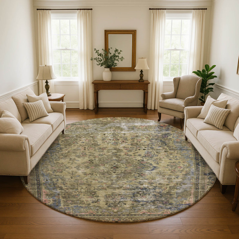 Premium Machine Washable Lampkins AMF1646 Global Rug, Round 8'