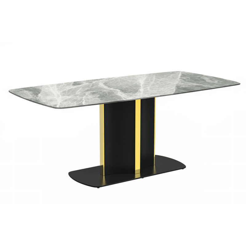 Metal Base Dining Table, 28"H x 55.11"L x 31.5"W, Light Gray