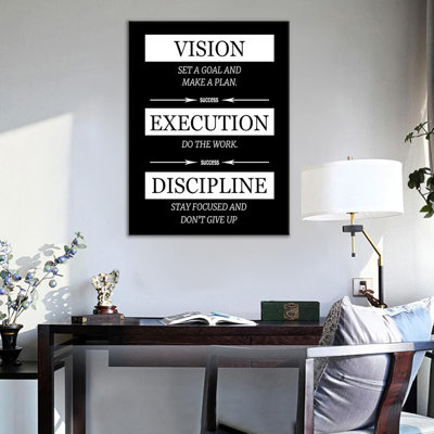 Motivation sur toile, art mural, inspiration, décor de bureau, vision, Exécution, Discipline, image positive, œuvre d'art pour la cuisine, adolescents, bureau de chambre, encadré, prêt à être accroché [l 18 po x H 24 po]