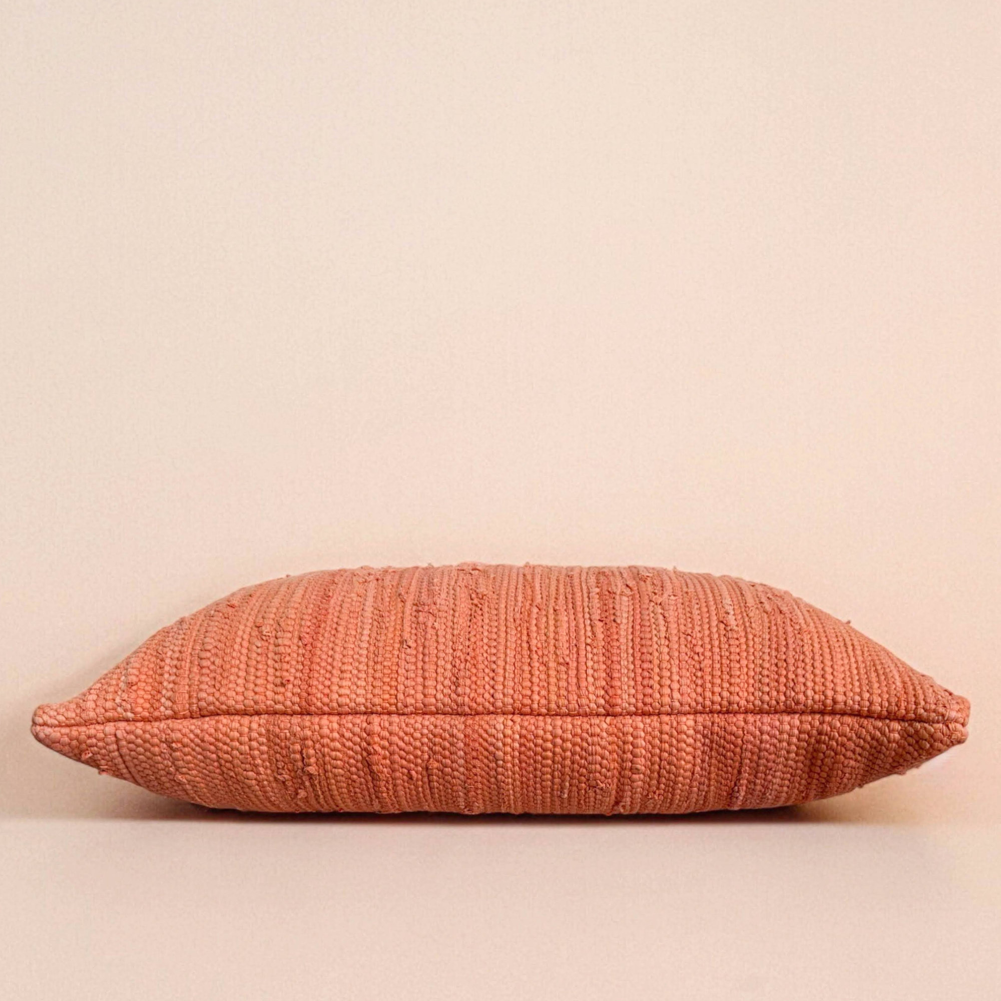 PILLOWPIA 100% Cotton Chindi Lumbar Pillow Cover with Brass Zipper | Handwoven Accent, Pottery, Rectangular 14"H x 24"W