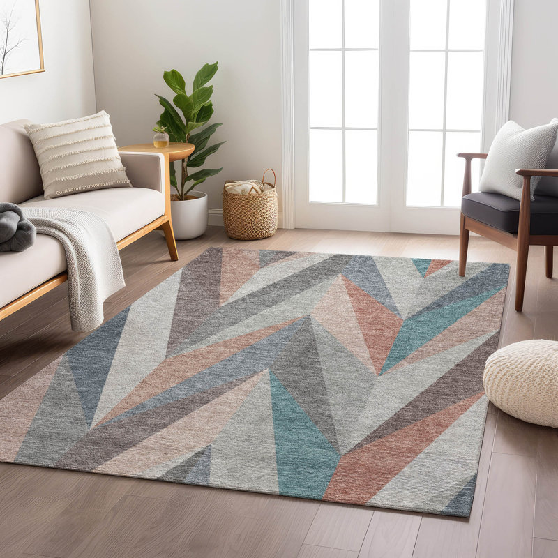 Machine Washable Indoor/Outdoor Corbin ACN2265 Geometric Rug, Rectangle 10' x 14'