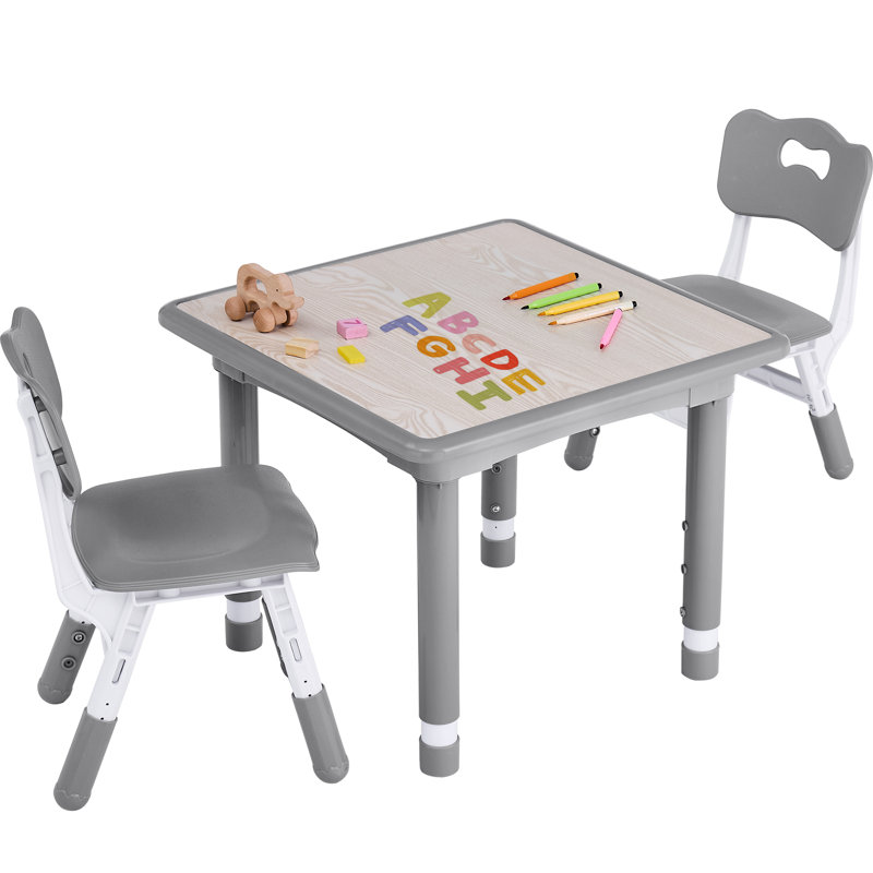 Kids Table and 2 Chairs Set, Height Adjustable (17.7"-26.1") Toddler Table and Chair Set, Multi-Activity Table with Graffiti Desktop, Children’s Table and Chairs for Classroom, Home & Daycare